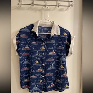 Blue Top Blouse Beach Yachts Relaxed Fit, Lightweight Polyester Medium￼ Unique